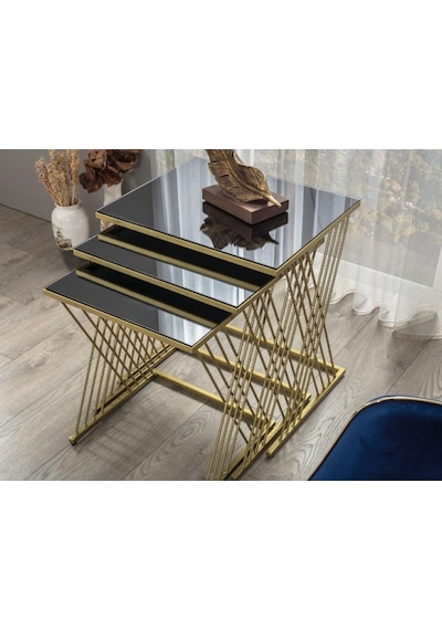 Vienna Gold Metal Ayaklı Füme Aynalı Zigon Sehpa