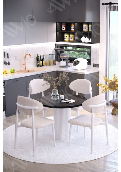 Avvio Marco Bohem Ayak Beyaz Polo Sandalye 90x90 Mutfak Masa Sandalye Takımı Siyah Mermer Avvio Marco Bohem Ayak Beyaz Polo Sandalye 90x90 Mutfak Masa Sandalye Takımı Siyah Mermer