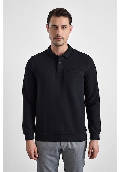 Süvari Siyah Regular Düz Fermuarlı Polo Yaka Sweatshirt Sw2013700028-s09
