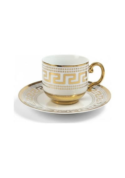 6 Lı Geometrik Desen 90 Ml Porselen Türk Kahvesi Fincanı Beyaz