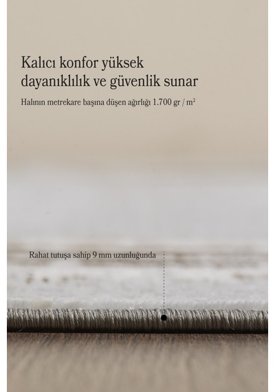 Modern Tasarımlı Pamuk Tabanlı Karo Mermer Desenli Saçaklı Kahverengi Renkli Halı Kahverengi