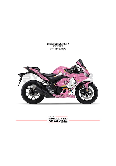 Yamaha R25 Hello Kitty Kaplama Sticker Motor Kaplama Modeli Hazır Kit 2019 / 2024 Uyumlu Pembe