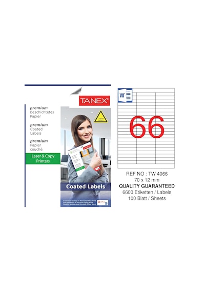 Tanex TW-4066 70x12mm Kuşe Laser Etiket 100 Lü Paket