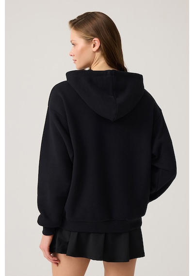 Los Ojos Siyah Geniş Kalıp Kapüşonlu Sweatshirt Hooded Sweat Siyah Siyah
