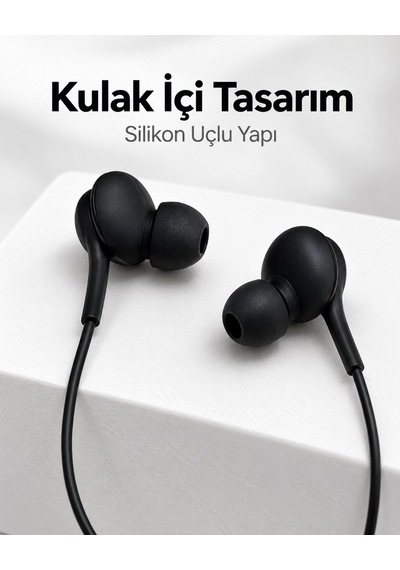 Tek Siyah Tasarımlı Jak Girişli Kablolu Kulak İçi Kulaklık Najmaddin