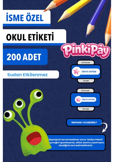 İsim Yazılabilir Uzay Temalı Okul Etiketi Kalem & Defter İçin 200 Adet Çoklu