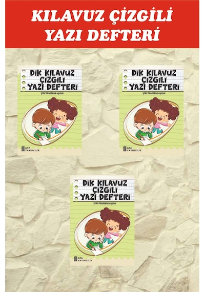 1.sınıf Dik Temel Harflerle Kılavuz Çizgili Yazı Defteri Küçük Boy - 3 Adet