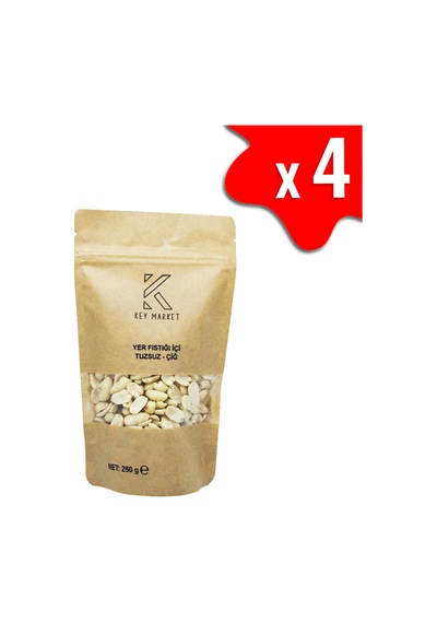 Key Market Az Kavrulmuş Soyulmuş Tuzsuz Doğal Az Kavrulmuş Yer Fıstığı 4 x 250 G