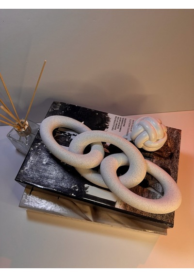 Modern Beyaz Zincir Dekoratif Obje Şık Masa Üstü & Kitaplık Süs Eşyası 14 Cm X 3 Zincir Bloğu
