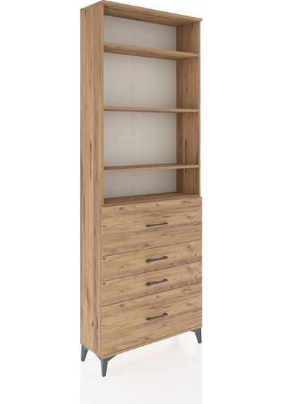 Arges Dolap 4 Raflı 4 Çekmeceli 88x30x243 Çam-çam Atlas Çam