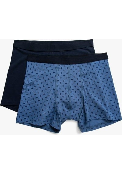 Koton 2'Li Boxer Pamuklu Desenli Saks Desenli 3Wlm90065Mk 3Wlm90065Mk9D6 Saks Mavisi