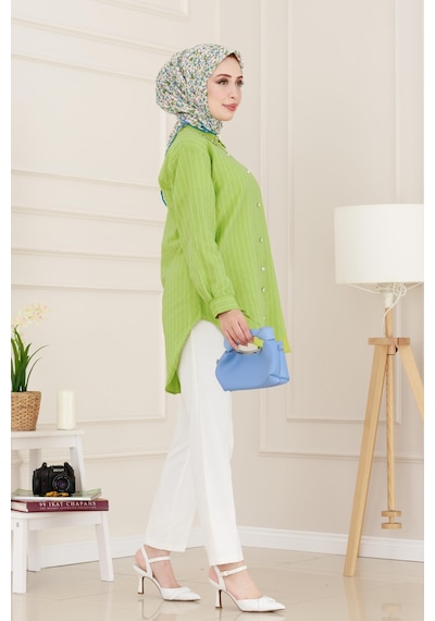 Sevitli Taş Detaylı Hilal Tunik-fıstık Yeşili-4958 Fıstık Yeşili
