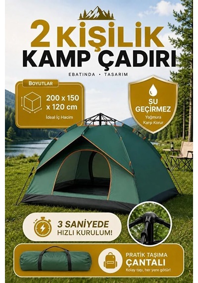 Seyoni Outdoor Ac6634 Otomatik Kamp Çadırı, 2 Kişilik, 200x150x120 Cm, Yaz, Su Geçirmez Genel