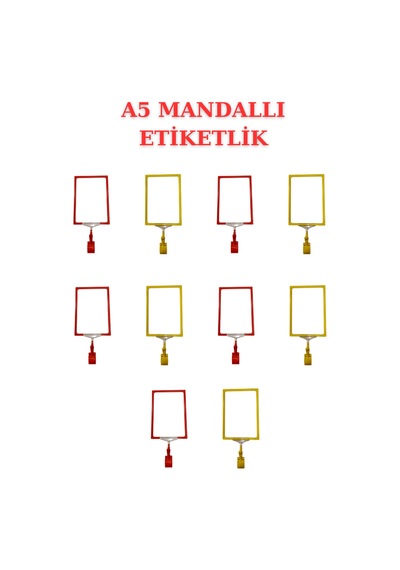 10adet Sarı Kırmızı A5 Mandallı Sepet Etiketi Çerçeveli Etiketlik Sarı Kırmızı