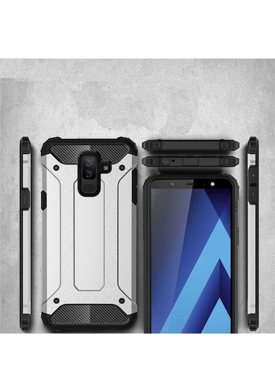 Noktaks - Samsung Galaxy Uyumlu A6 Plus 2018 - Kılıf Çift Katman Zırh Tank Crash Military Kapak - Gold