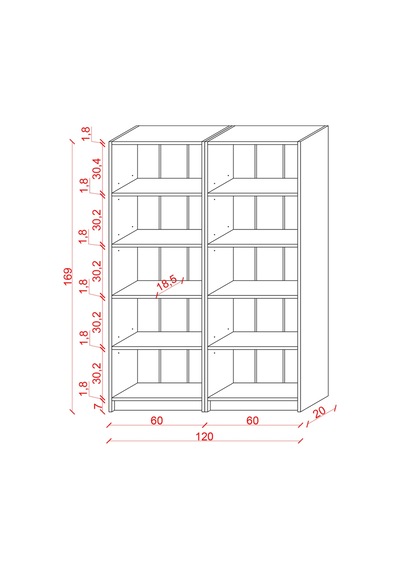 Lüks 10 Raflı Ev Ofis Kitaplık %100 MDF Modern Dekoratif Kütüphane Kitaplık K003