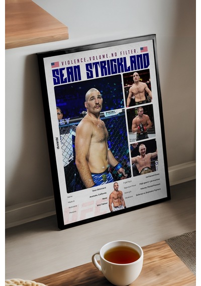 Sean Strickland Ufc Siyah Ahşap Çerçeveli Poster, Dekoratif Dövüş Duvar Tablosu