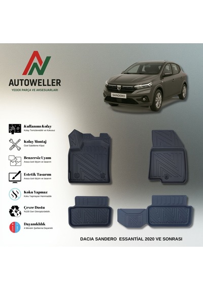 Dacia Sandero 2020 Sonrası Uyumlu Havuzlu Oto Paspas Essential