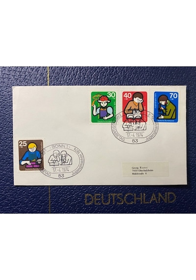 Almanya Özel Damgalı İlk Gün Zarfı Jugendmarken 1974 Erstausgabetag Deutschland Brd