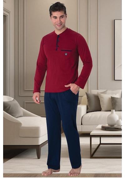 Mecit Pijama Mecit 2904 Bordo %100 Pamuk Erkek Büyük Beden Pijama Takımı Bordo