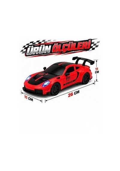Uzaktan Kumandalı Kıvılcım Efekt Porsche Drift Yarış Arabası 4 Adet Yedek Lastik 26 Cm Sesli Oyuncak Kırmızı