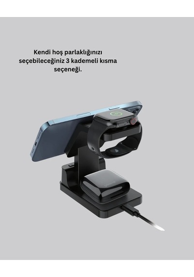 Ers Kablosuz Şarj Cihazı Ve Dijital Saat 4 Ü 1 Arada Hızlı Şarj, Led Işıklı Tasarım