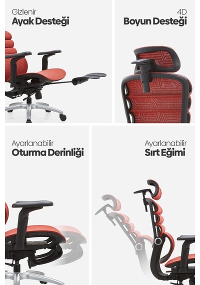 Rosso Ergonomik Çalışma Koltuğu - Kırmızı