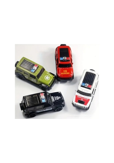 4'lü Die-cast Metal Oyuncak Araba Seti - Sesli Işıklı Çek Bırak İtfaiye Polis Ambulans Askeri Araç Çok Renkli