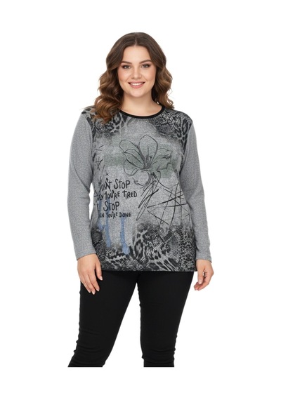 Baglan Kadın Yumoş Taşlı Baskılı Bluz Bgl-st05068 Gri