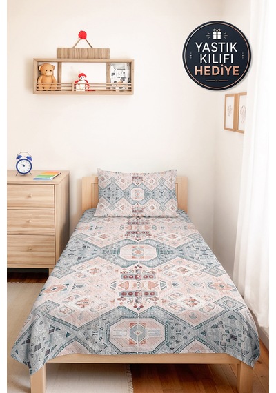 Geometrik Bohem Pudra Genç Odası Tek Kişilik Pike Takımı-etnik Mint 160x220 Cm Kapitone Yatak Örtüsü Naif Halı Fısıltısı