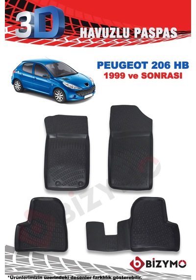 Peugeot 206 Hb 1999 Ve Sonrası 3D Paspas Takımı Bizymo