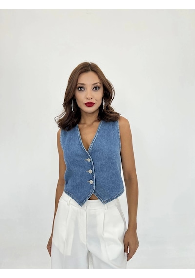 Defymoda 6887 Kot Yelek-mavi Mavi