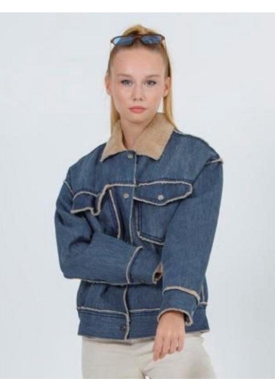 Zekids Çocuk Tasarım Geniş Kesim İçi Peluş Kot Mont-14362 Bej
