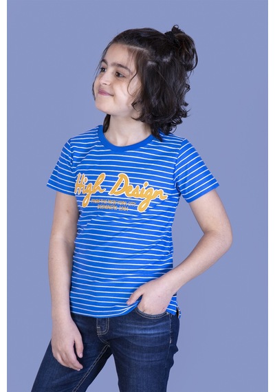 Toontoy Kids Toontoy Erkek Çocuk Nakışlı Kumaşı Çizgi Detaylı Tişört Saks