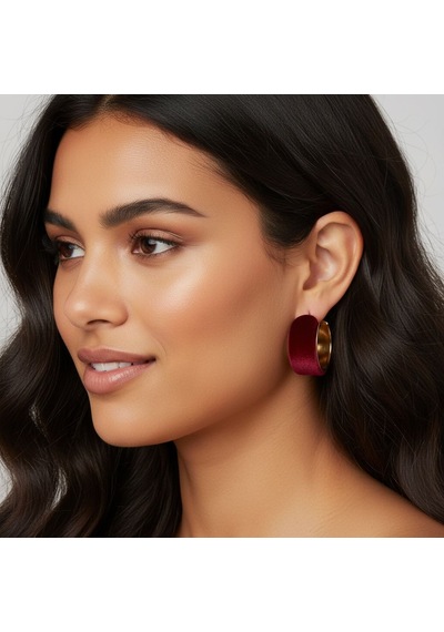 Kadın Bordo 14k Kaplama Çelik Halka Küpe 30 Mm Çok Renkli
