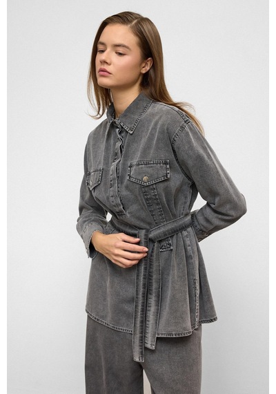 Olcay Geniş Paça Pantolon Denim İkili Takım Antrasit 9379-tk