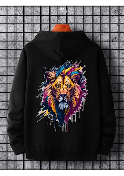 Startmore Adrift Unisex Kadın/erkek Siyah Aslan Sırt Baskılı Oversize Kapüşonlu Sweatshirt Siyah Startmore Adrift Unisex Kadın/erkek Siyah Aslan Sırt Baskılı Oversize Kapüşonlu Sweatshirt Siyah