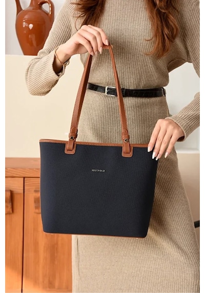 Just Polo Kadın Yeni Sezon Büyük Boy Lüks El Çantası Shopper Lacivert - Taba 46367547