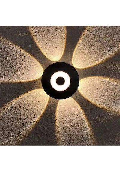 Dekoratif Işık Desenli 7 Watt Led Armatür 3000k Gün Işığı İç Ve Dış Mekan Led Aplik Siyah