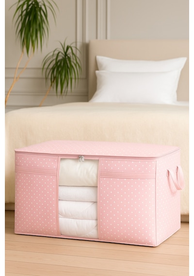 Serstil Pencereli Yastık Hurcu 75 X 40 X 40 Cm - Pembe Benekli Pembe Puantiye
