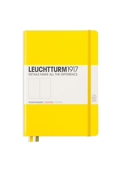Leuchtturm1917 Not Defteri Orta Boy A5 , Sert Kapak, 251 Numaralandırılmış Sayfa, Noktalı, Limon Sarı