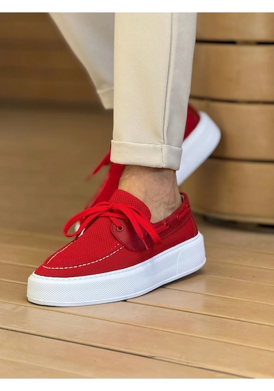 Natural Shoes Mn2602 - Triko Erkek Ayakkabı Kırmızı Kırmızı