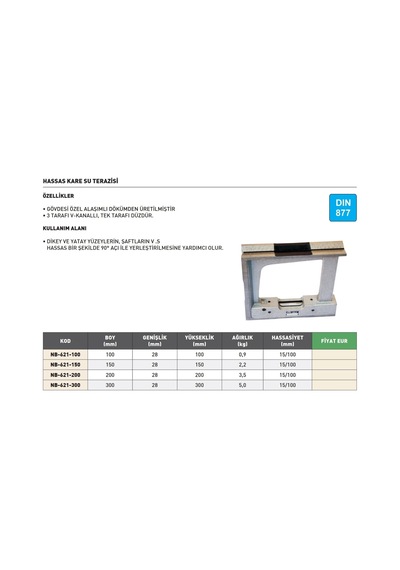 Fett 100mm Kinex Dın877 Hassas Kare Su Terazisi Nb-621-100