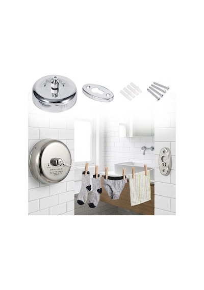 Buffer Paslanmaz Çelik Geri Çekilebilir Çamaşır İpi Duvar Tipi Duvara Monte Banyo,balkon,bahçe Çamaşır Kurutma Askısı Çok Renkli