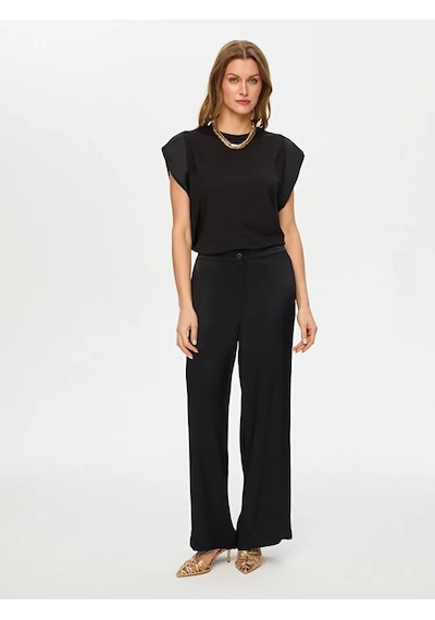 Faik Sönmez Wide Leg Fit Beli Lastikli Rayon Kadın Viskon Pantolon S26pnt004 Siyah