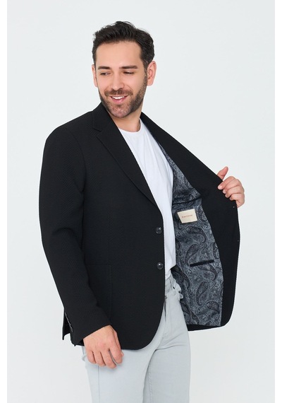 Siyah Mono Yaka Regular Fit Erkek Spor Ceket