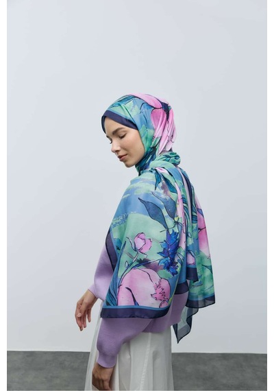 Moda Kaşmir Nileya Desen Pamuk Şal Lacivert