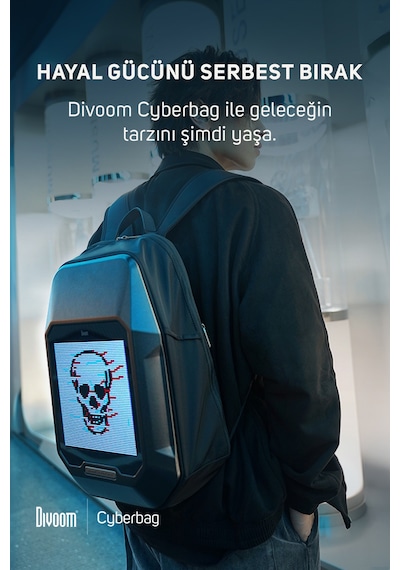 Divoom Pixoo Cyberbag Siyah Piksel Led Ekranlı Sırt Çantası Siyah