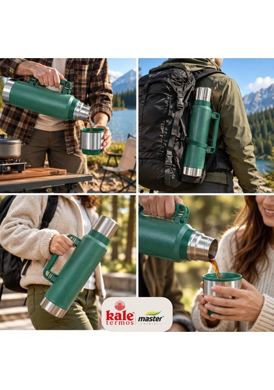 Kale Master 2 L Klasik Çelik Termos -yeşil ,kulplu Avcı Termosu, Sıcak Soğuk İçecek Termosu, Seyahat Ve Kamp Termosu-503