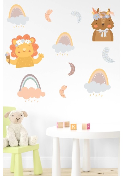 MSticker Sevimli Hayvanlar Gökkuşakları,yapraklar Çocuk Bebek Odası Sticker